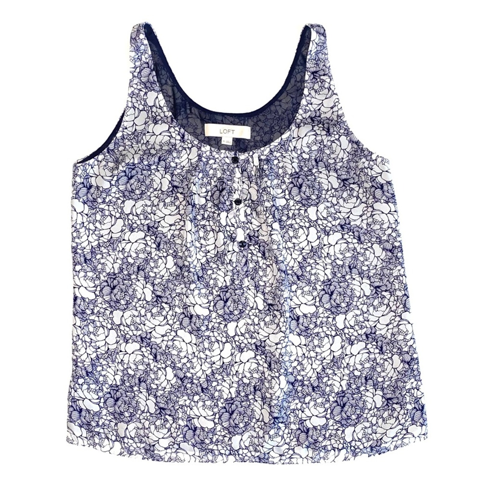 Loft Floral Blue White Sleeveless Tank Top Size Xs